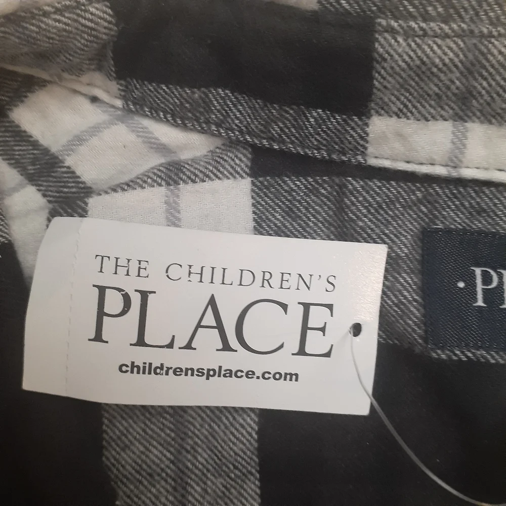 NWT Children's Place Black and White Plaid Long Sleeve Button Down Shirt